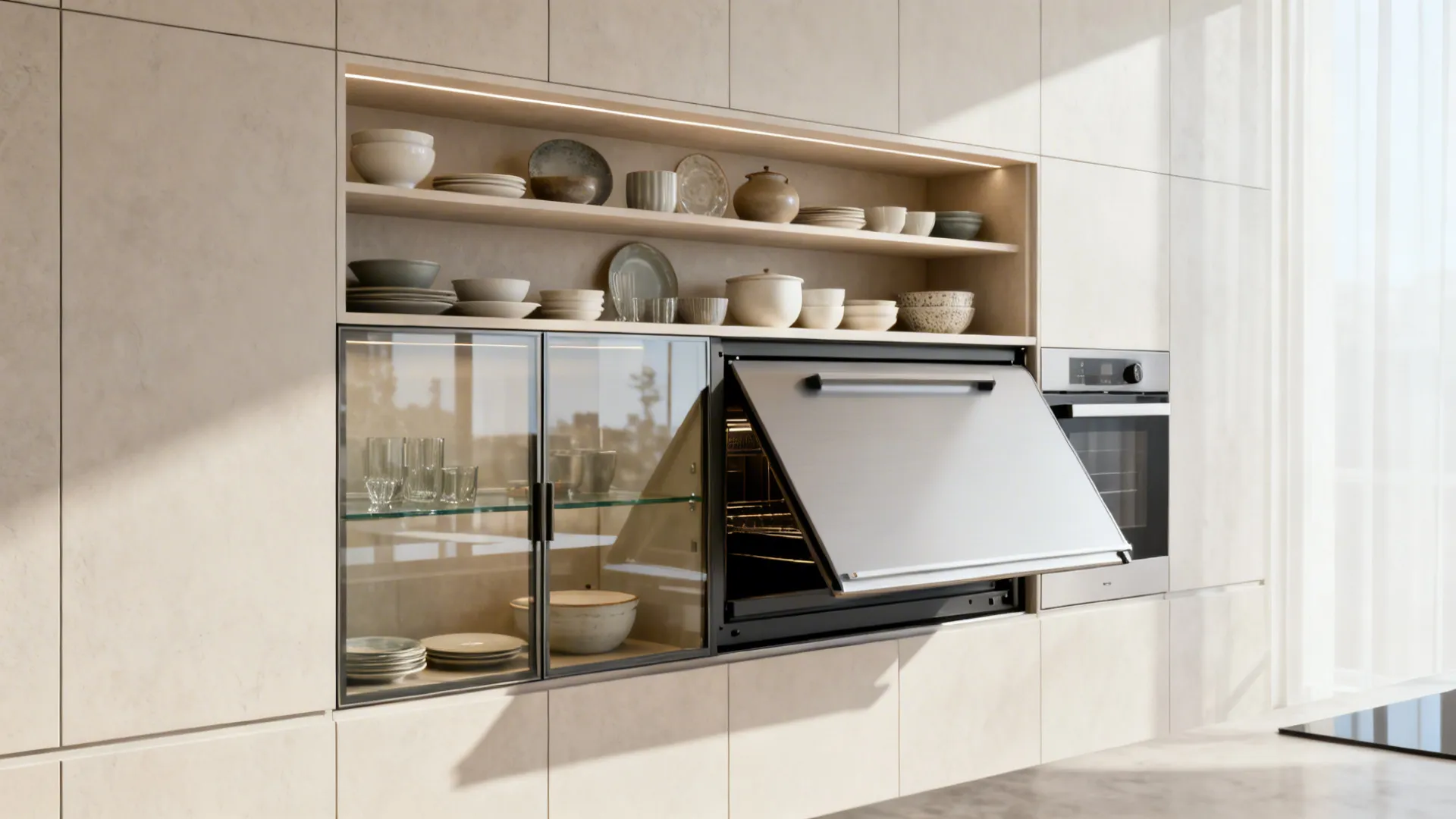 3. Open shelving + appliance garage