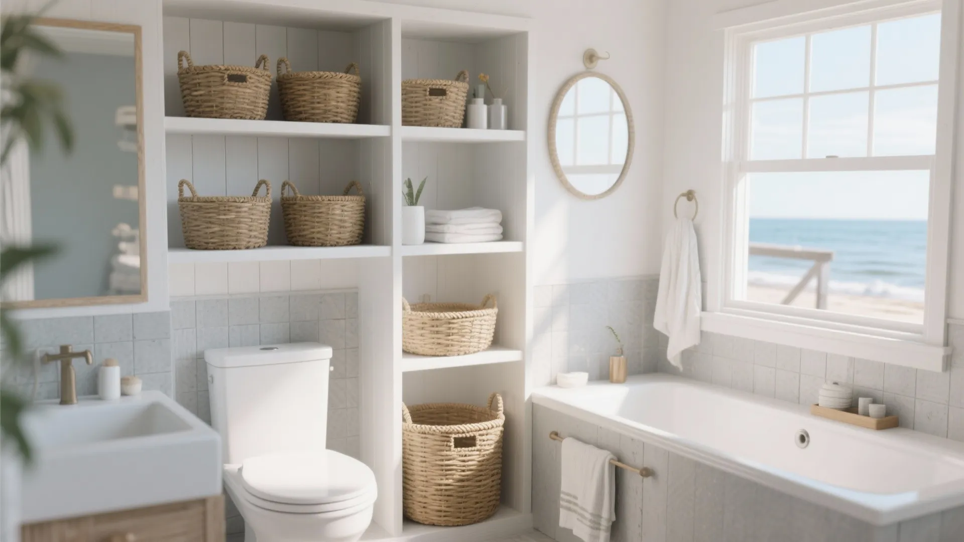 10. Open Shelving with Woven Baskets