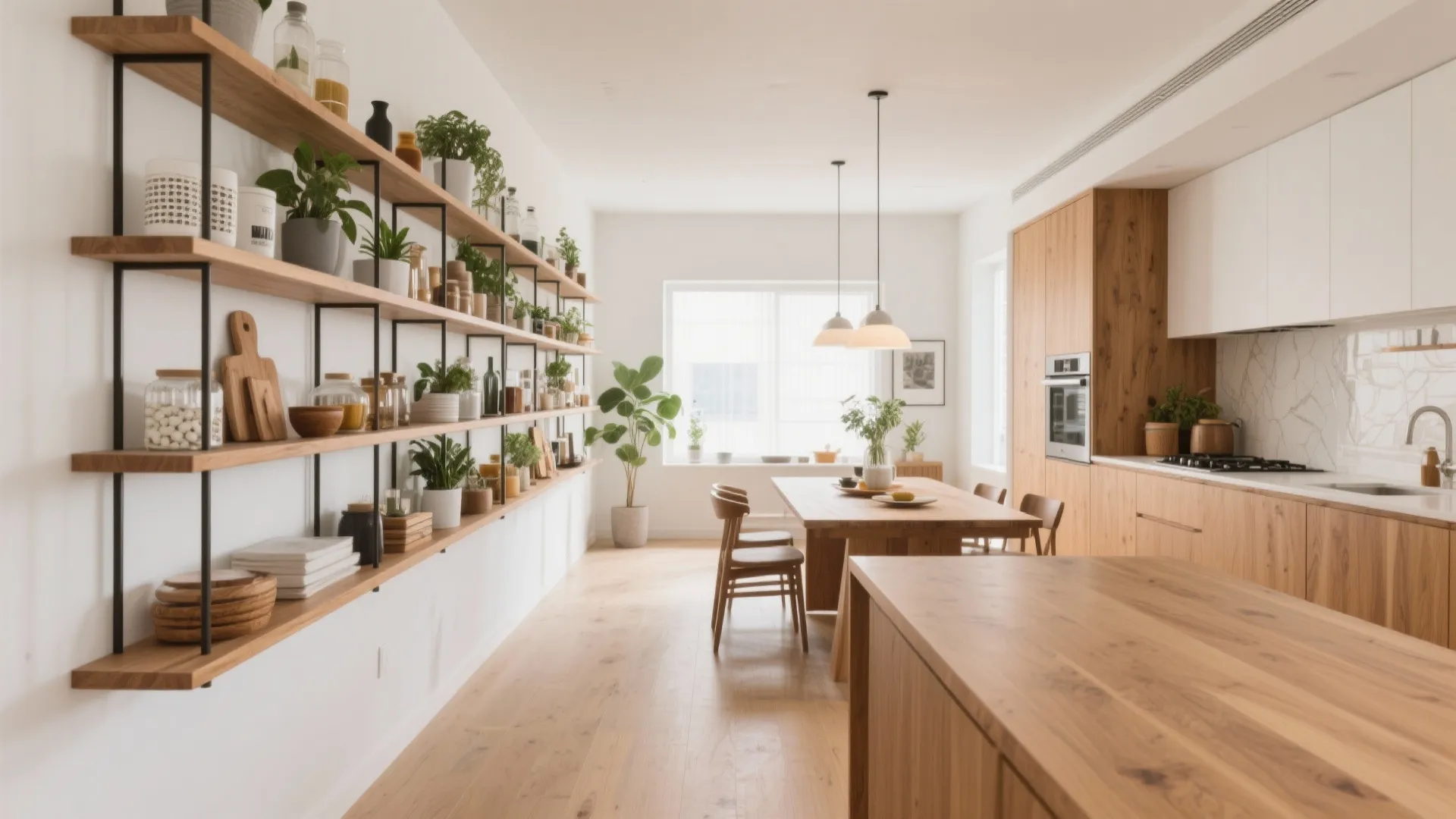 4. Open Shelving for Both Spaces