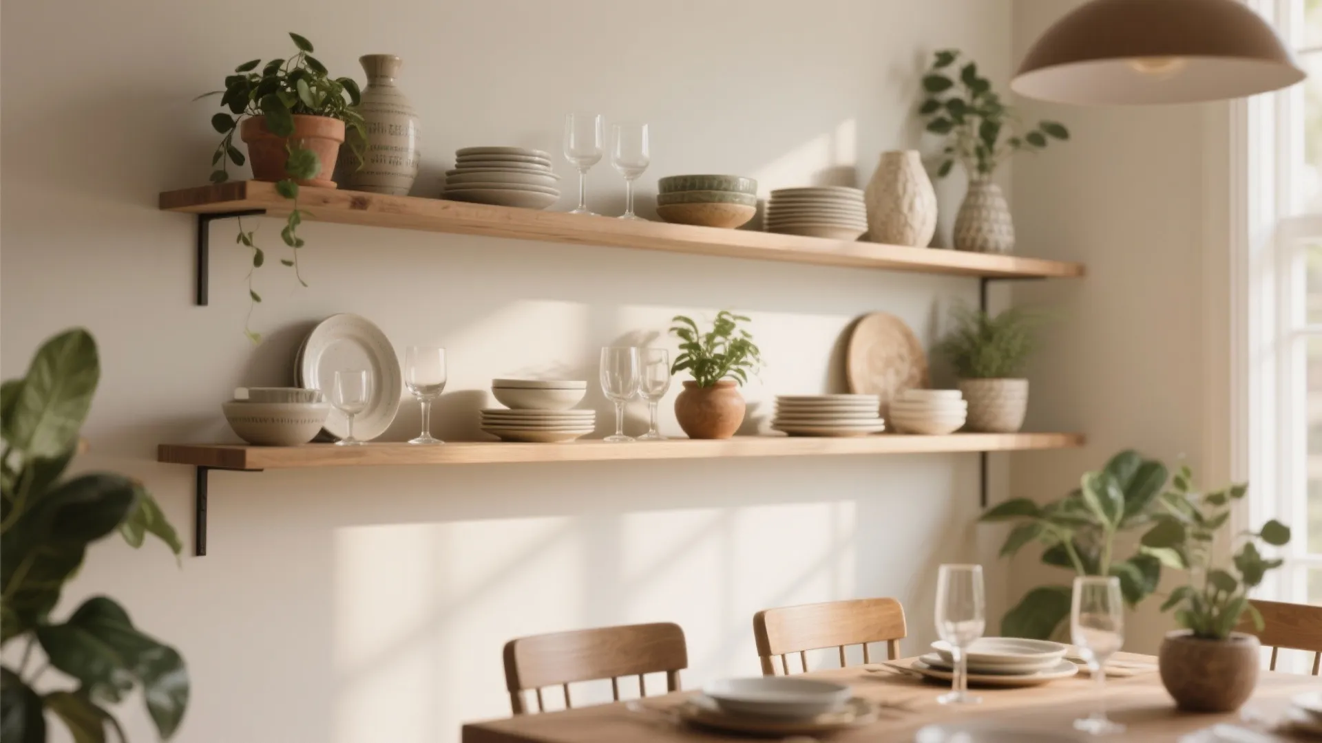 Open shelving for dishes and decor