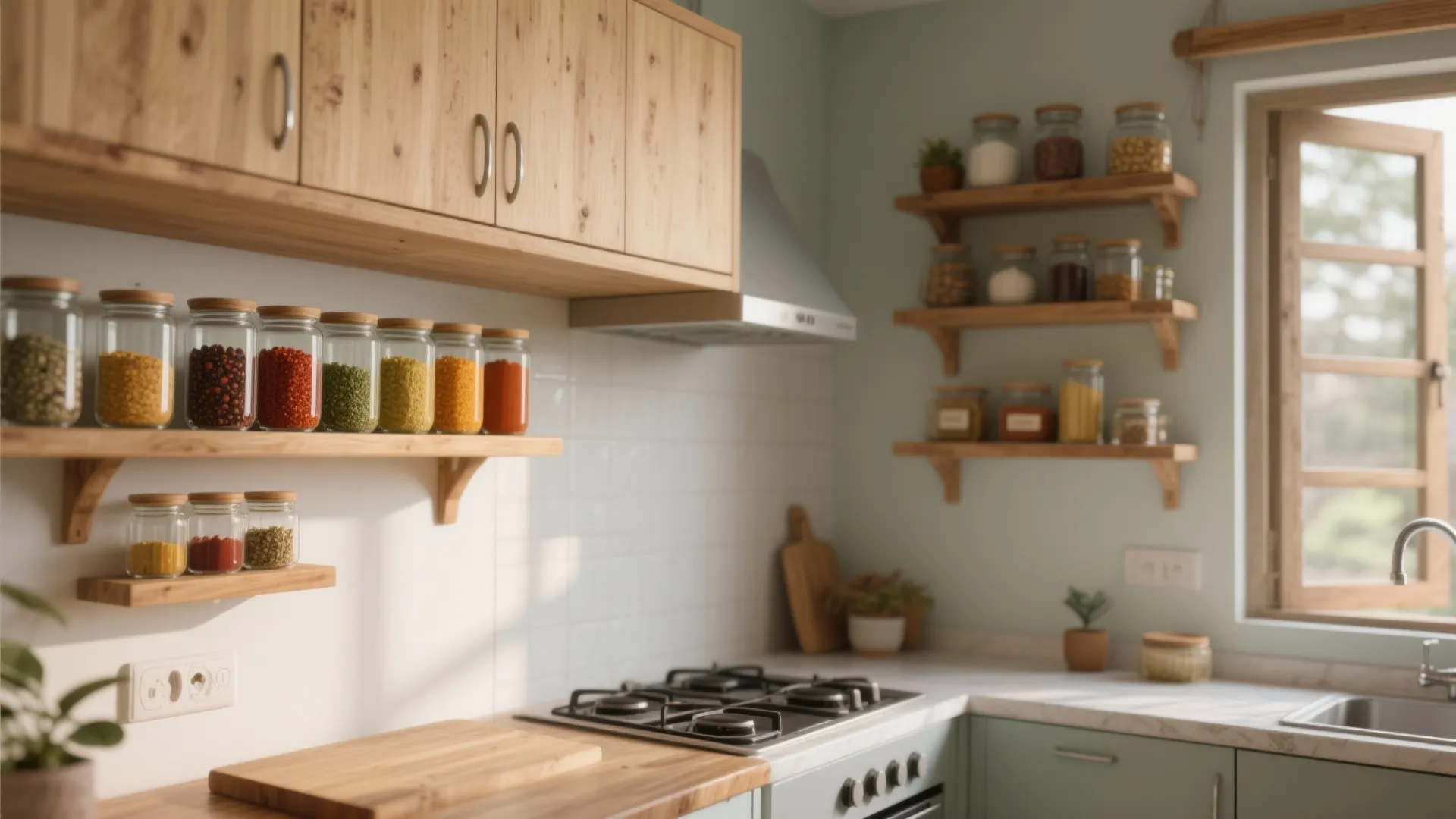 Minimalist kitchen storage with open shelving
