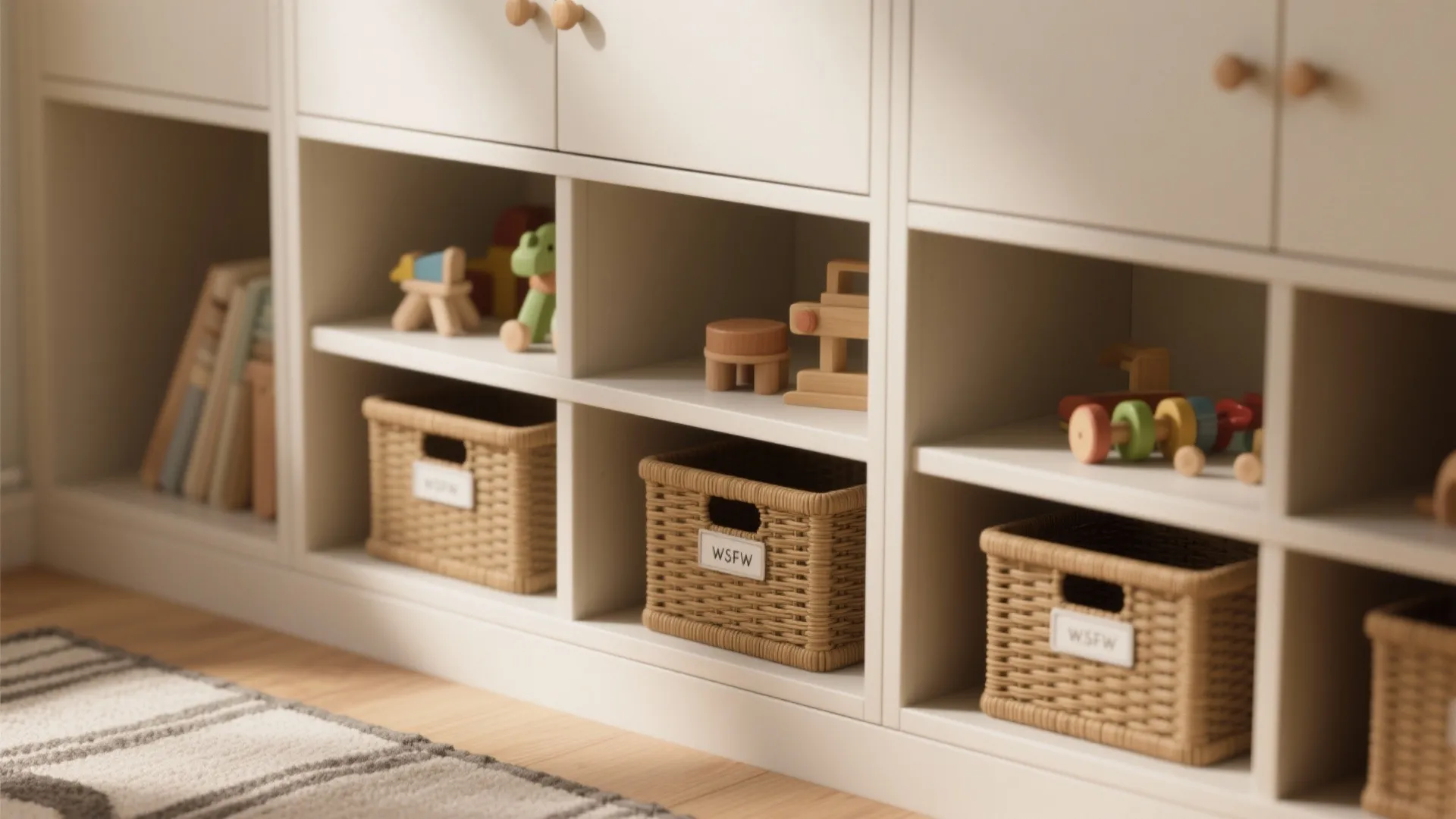 3. Slim built-ins and open shelving for toys