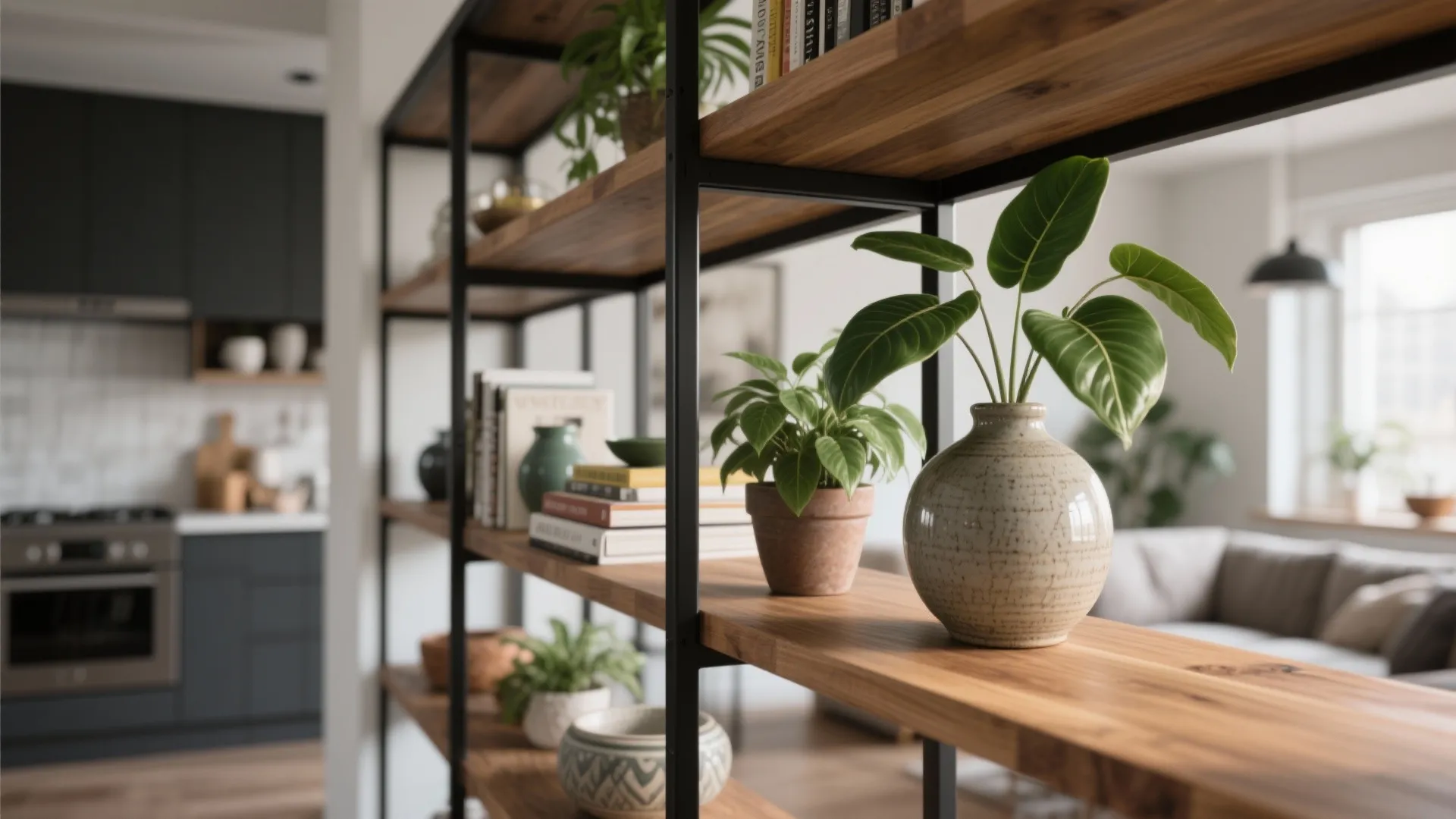 1. Open shelving as a visual bridge