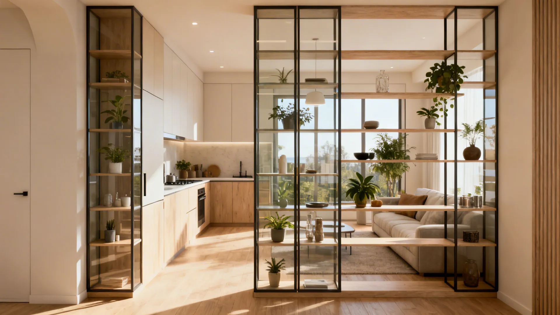 2. Open shelving or glass cabinets