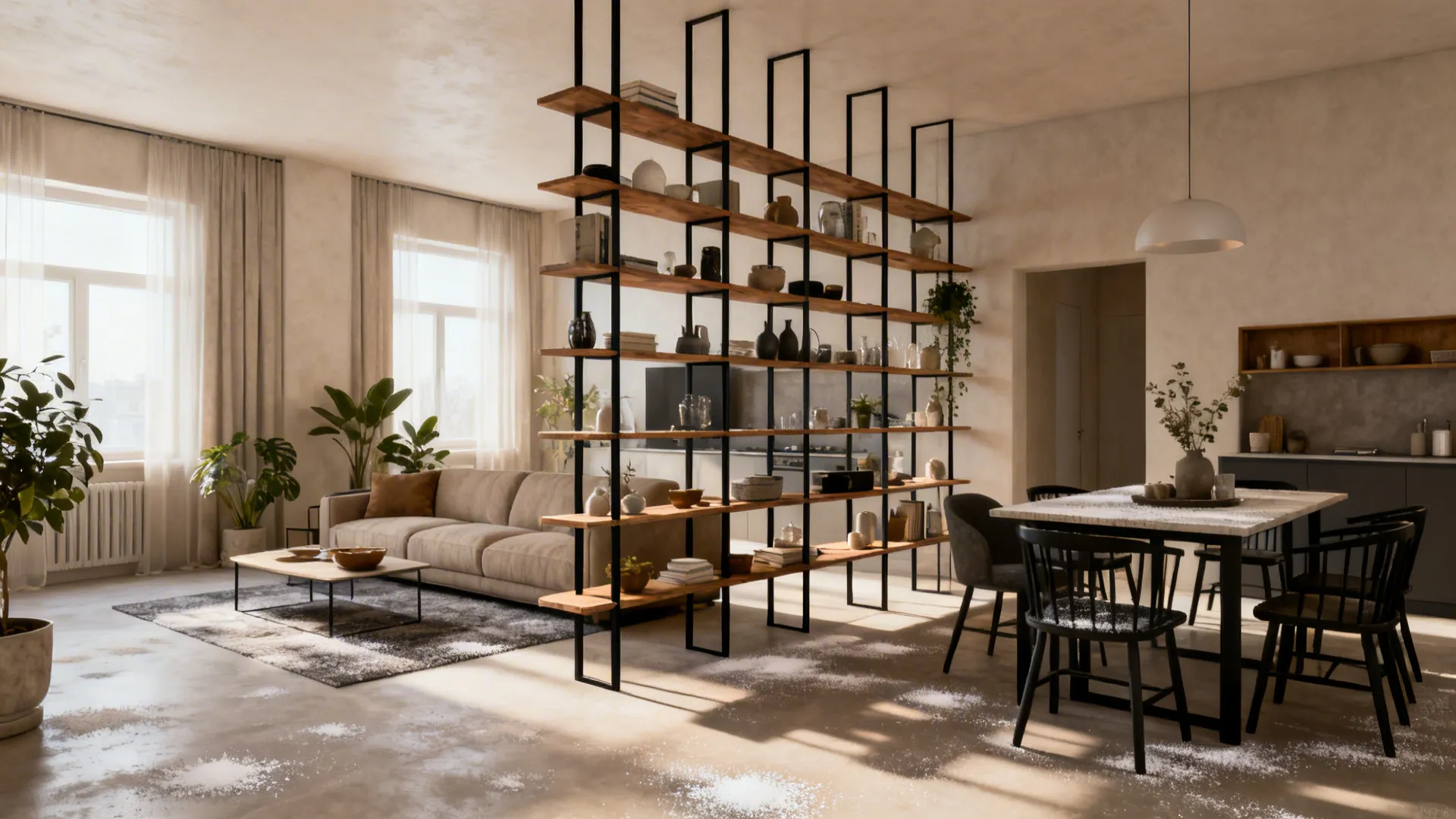 3. Open Shelving as Room Divider