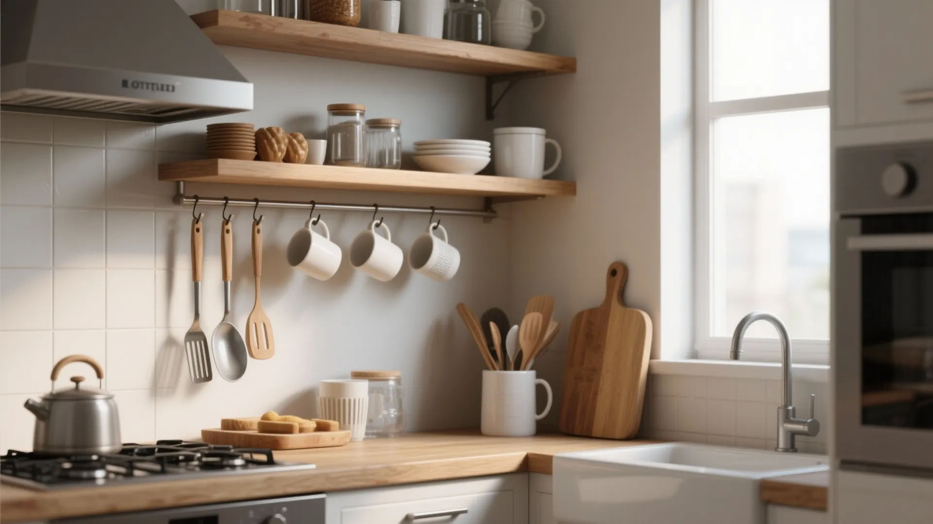 10. Open Shelving with Hooks