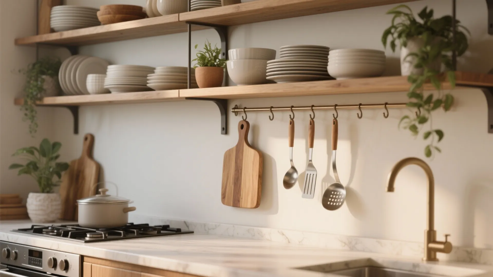 4. Add Vertical Open Shelving with Hooks