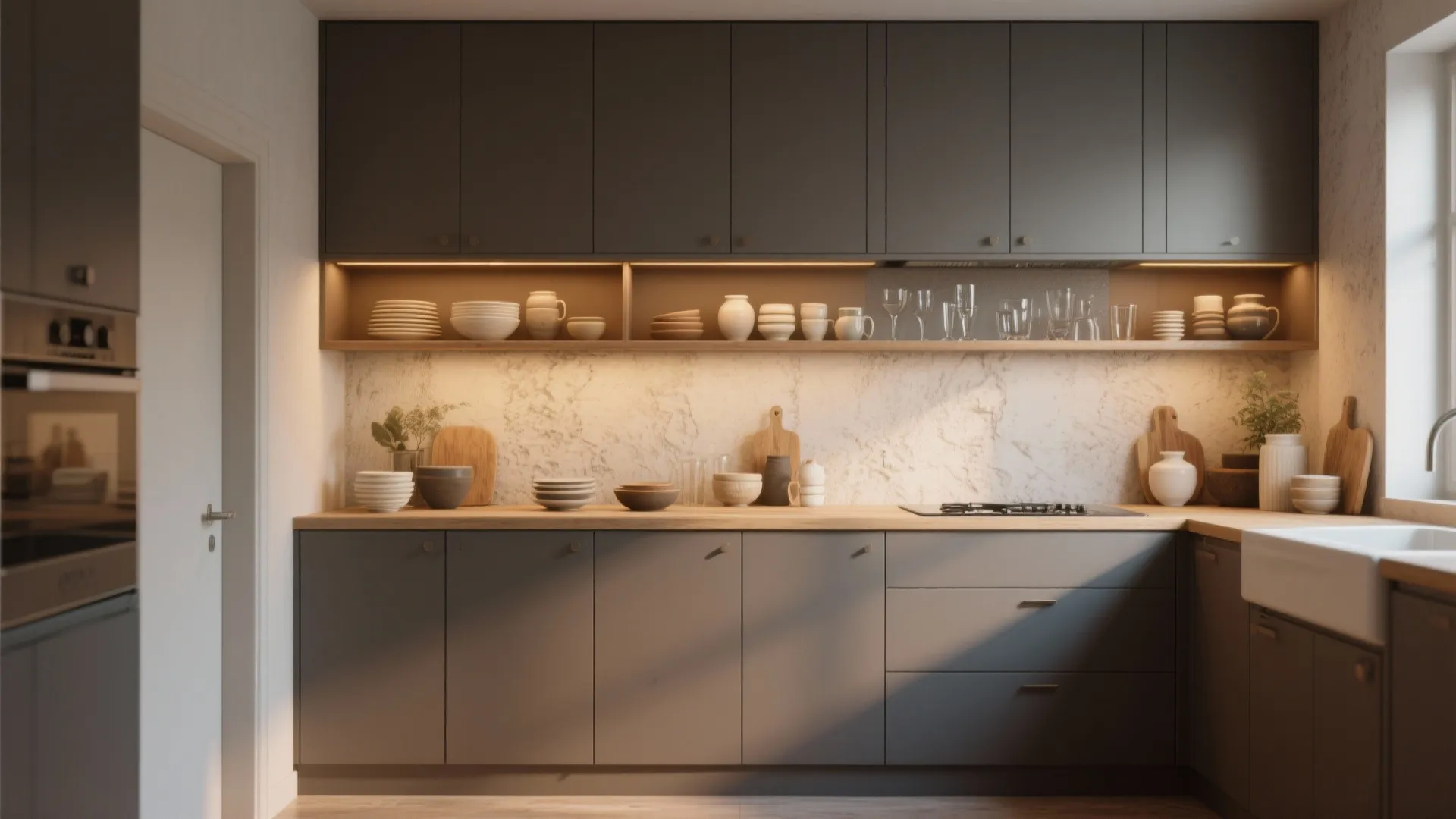 4. Open Shelving to Offset Heaviness