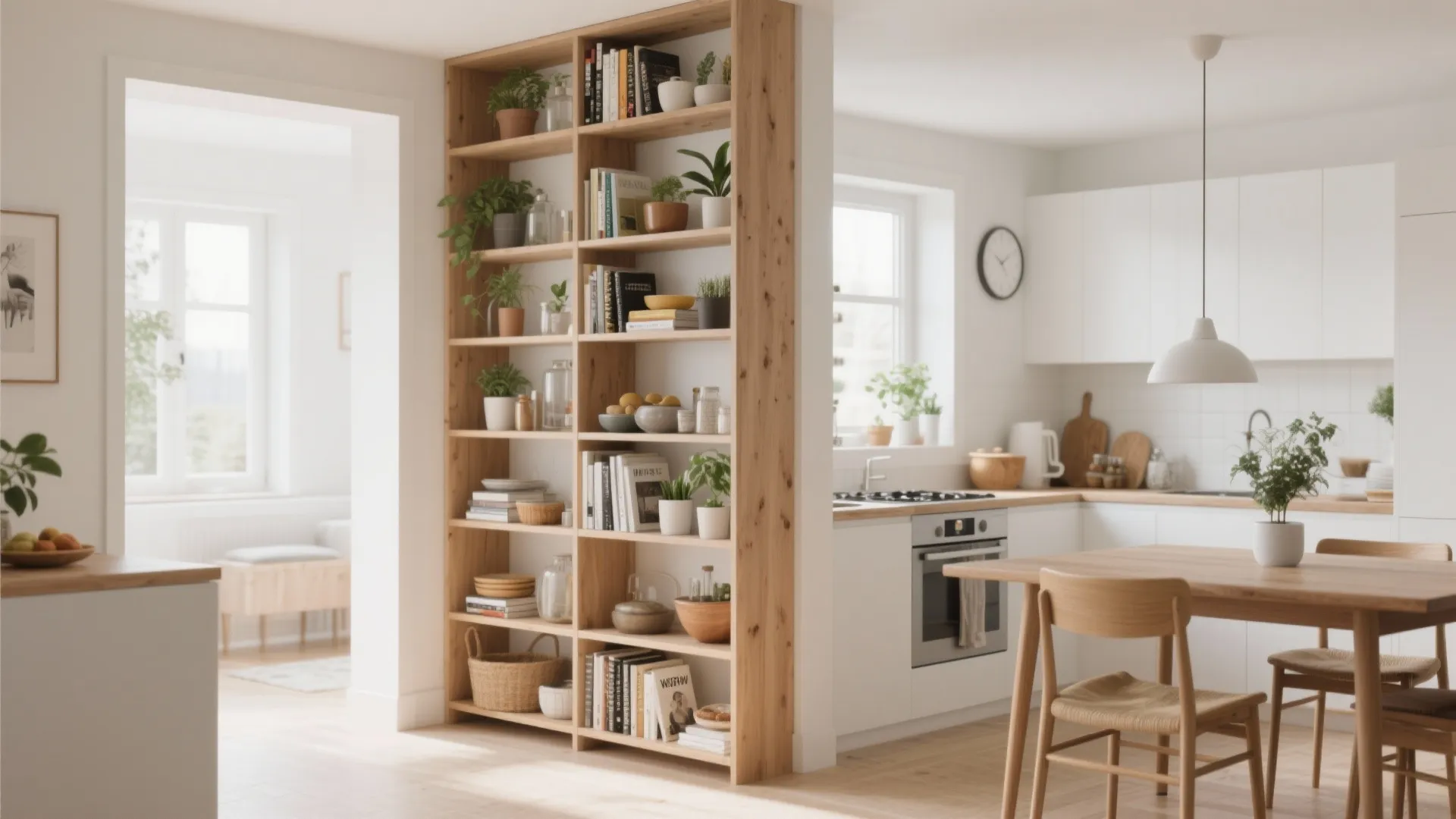 Open shelving as a see-through partition