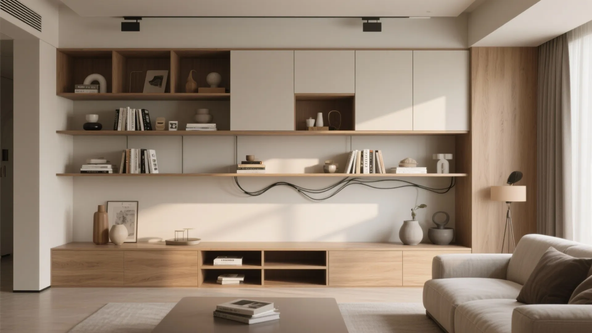 Open Shelving with Concealed Storage