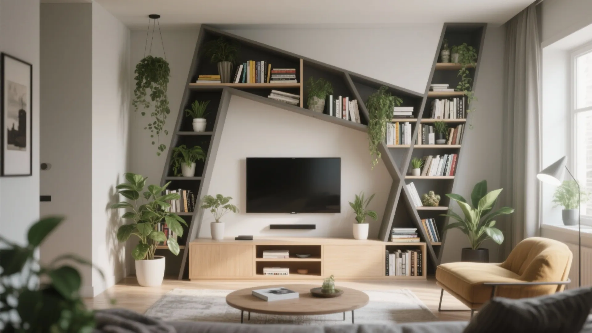 9. Open Shelving Around the TV