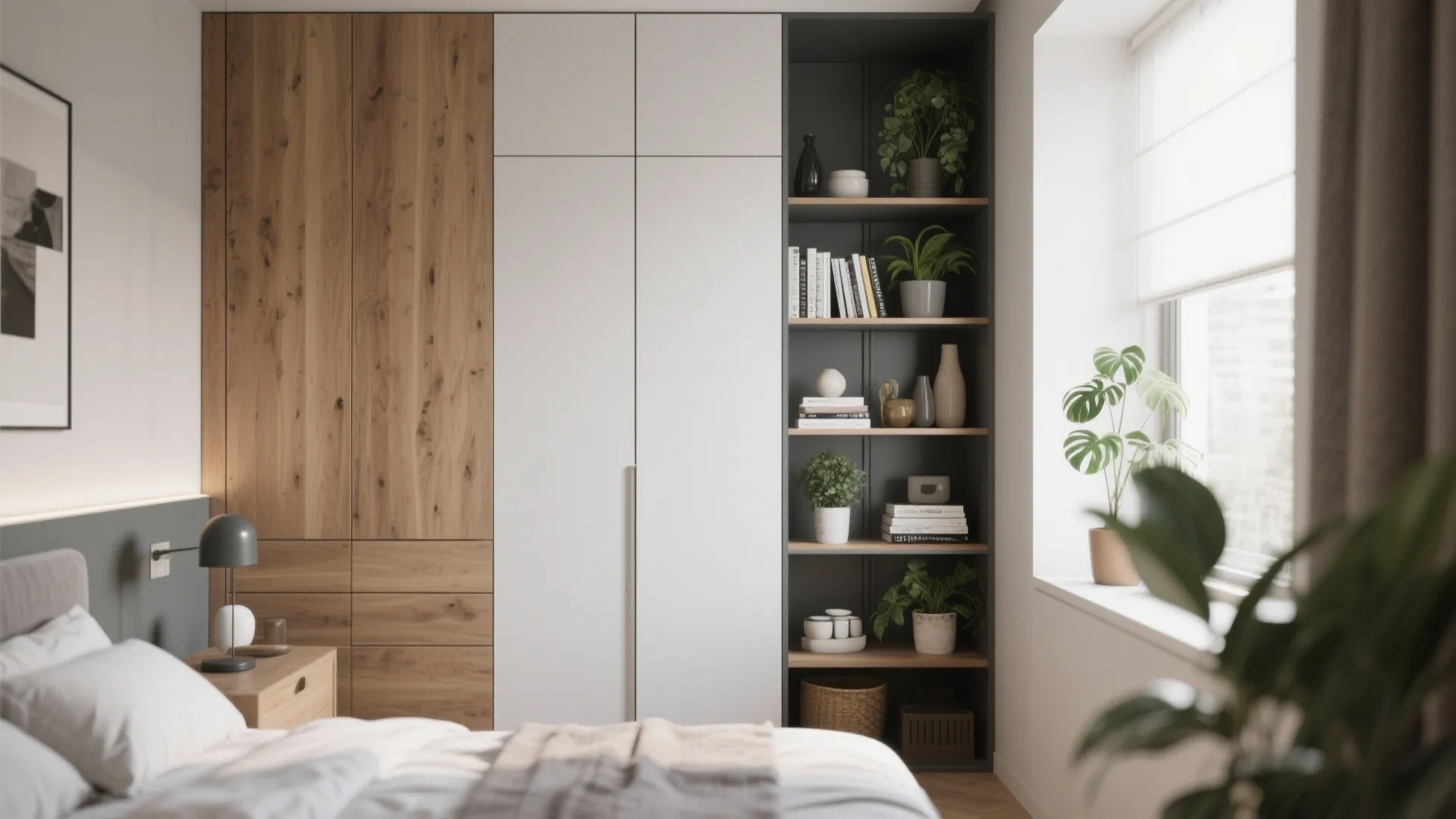 Open shelving combined with closets