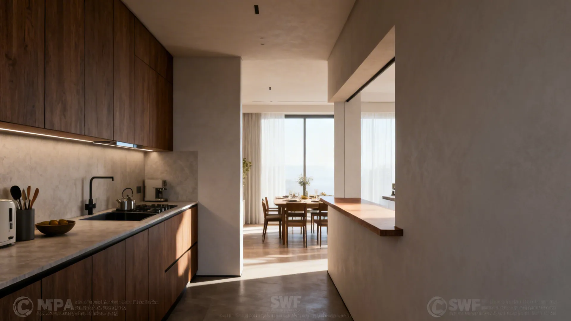 Comparison of a closed galley kitchen and the same space with a half wall removed to open sightlines.