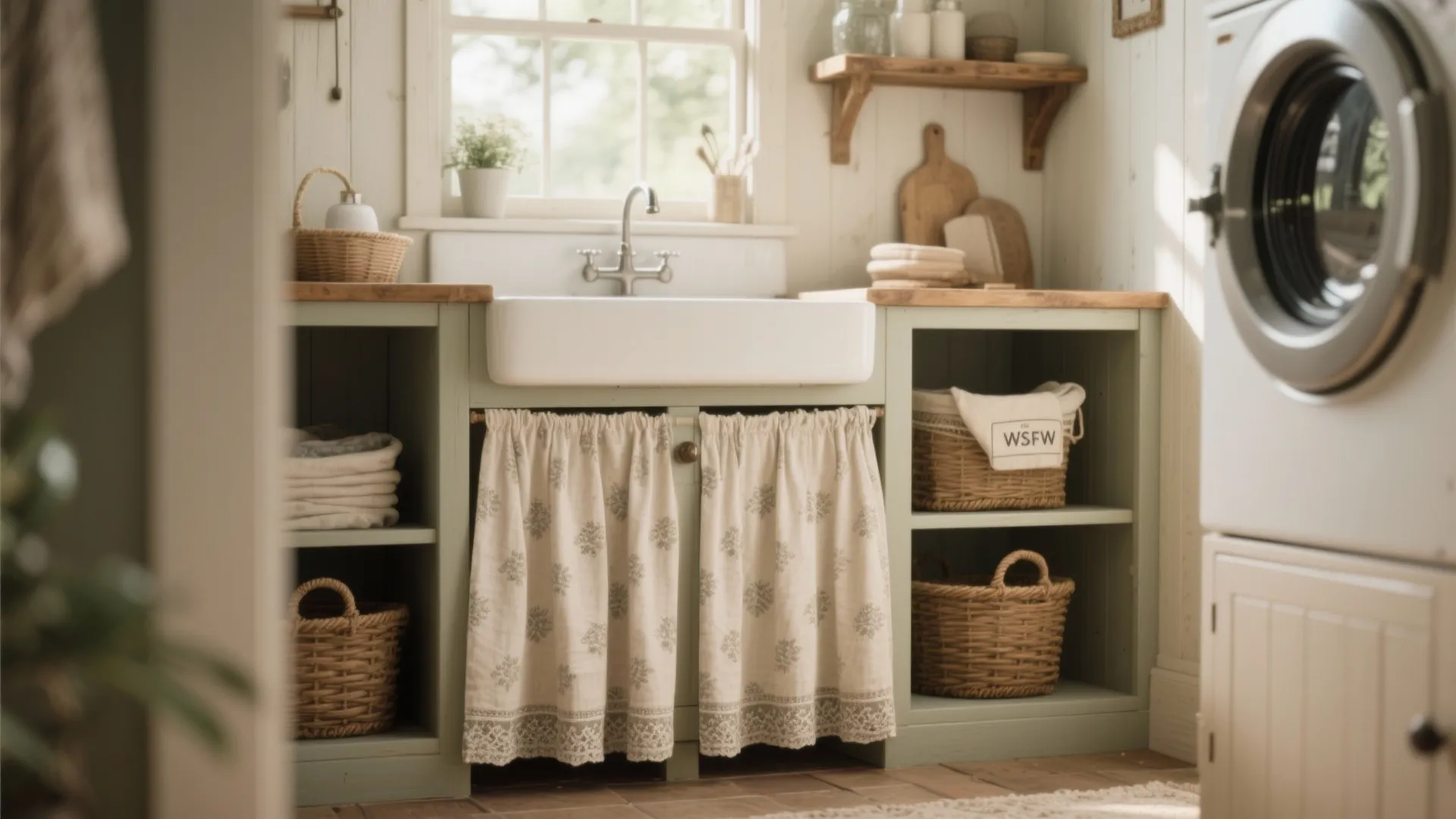 3. Open-base cabinet with a decorative sink skirt