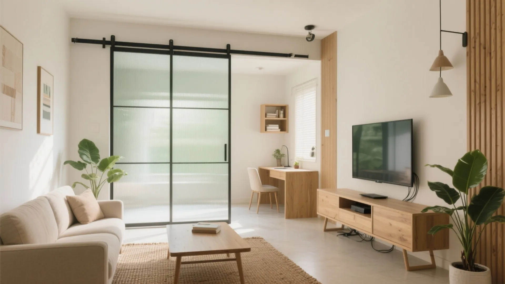 Open-plan living with a sliding partition