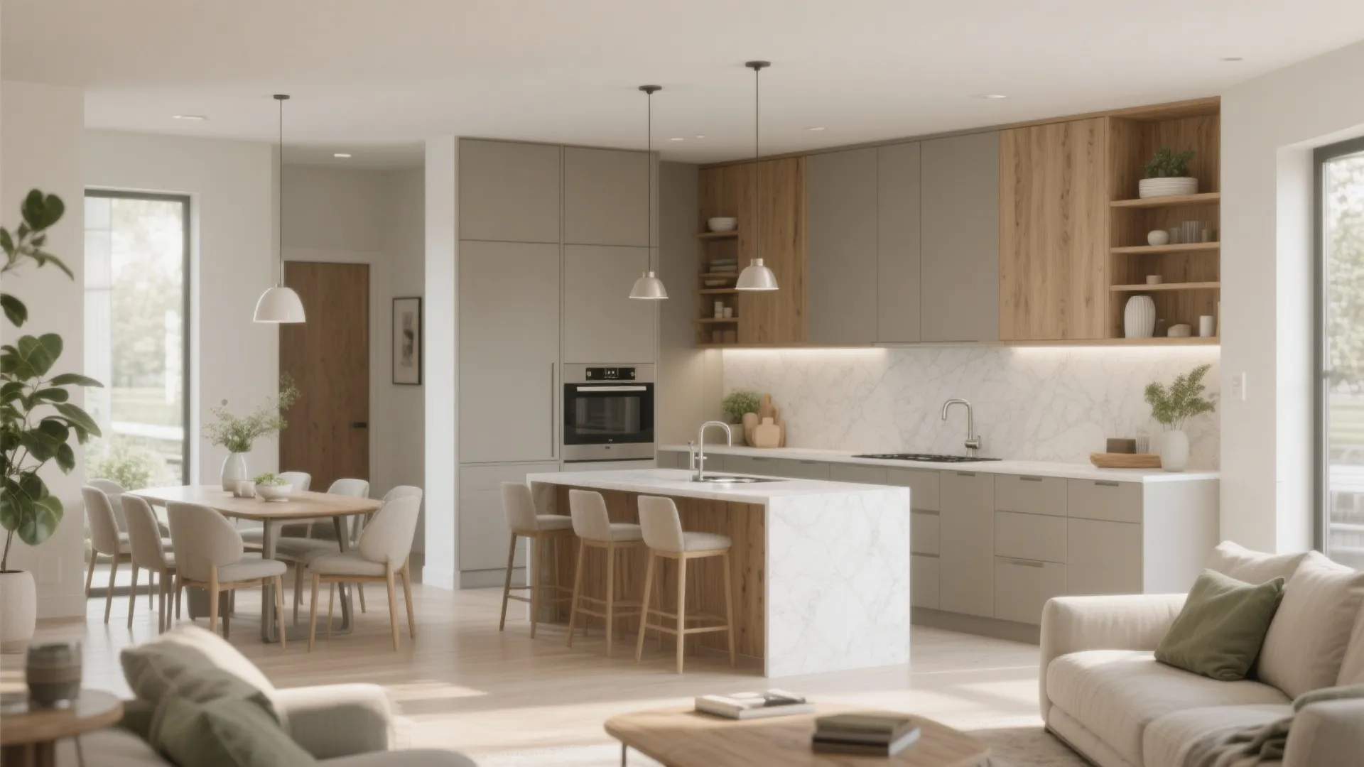 Open living–dining–kitchen as the social spine