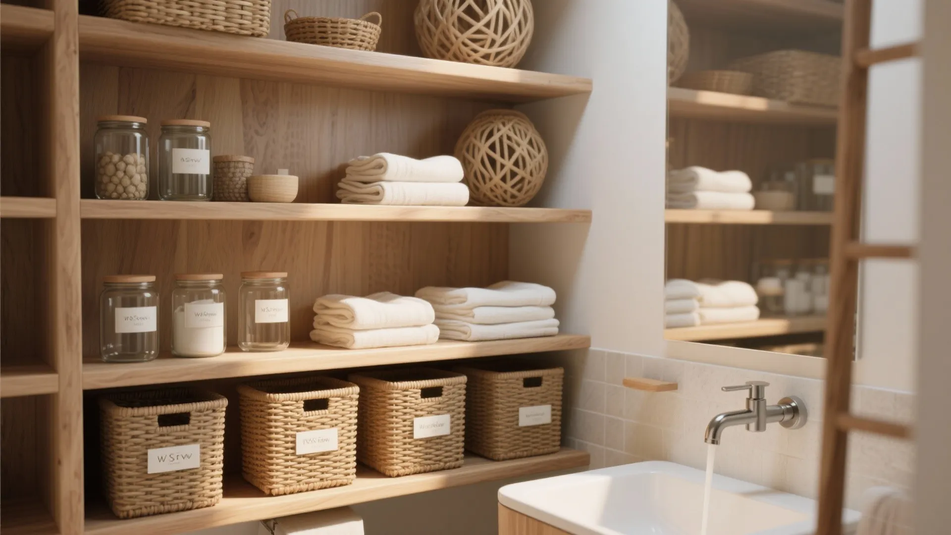 4. Storage as Style: Open Shelves & Sculptural Baskets