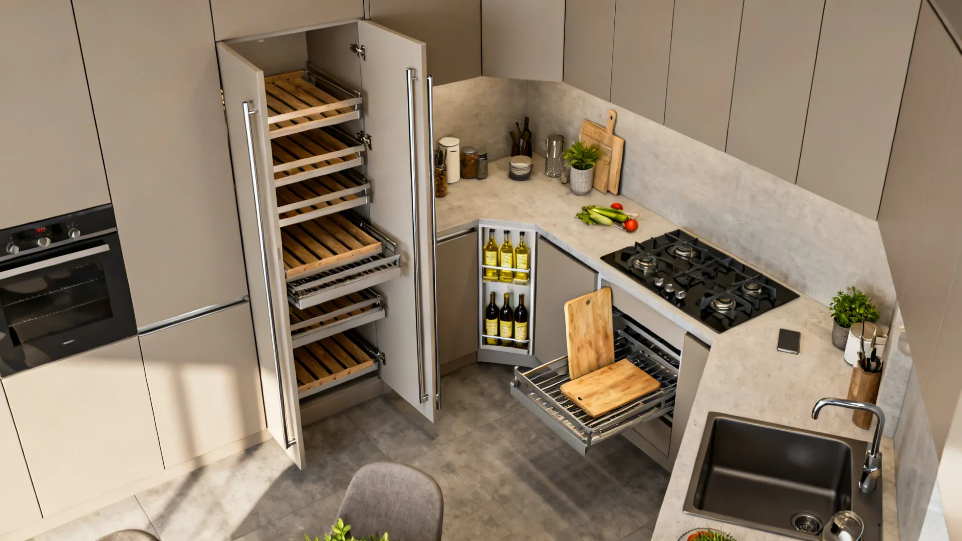 High-capacity internals: pull-outs, corners, and verticals