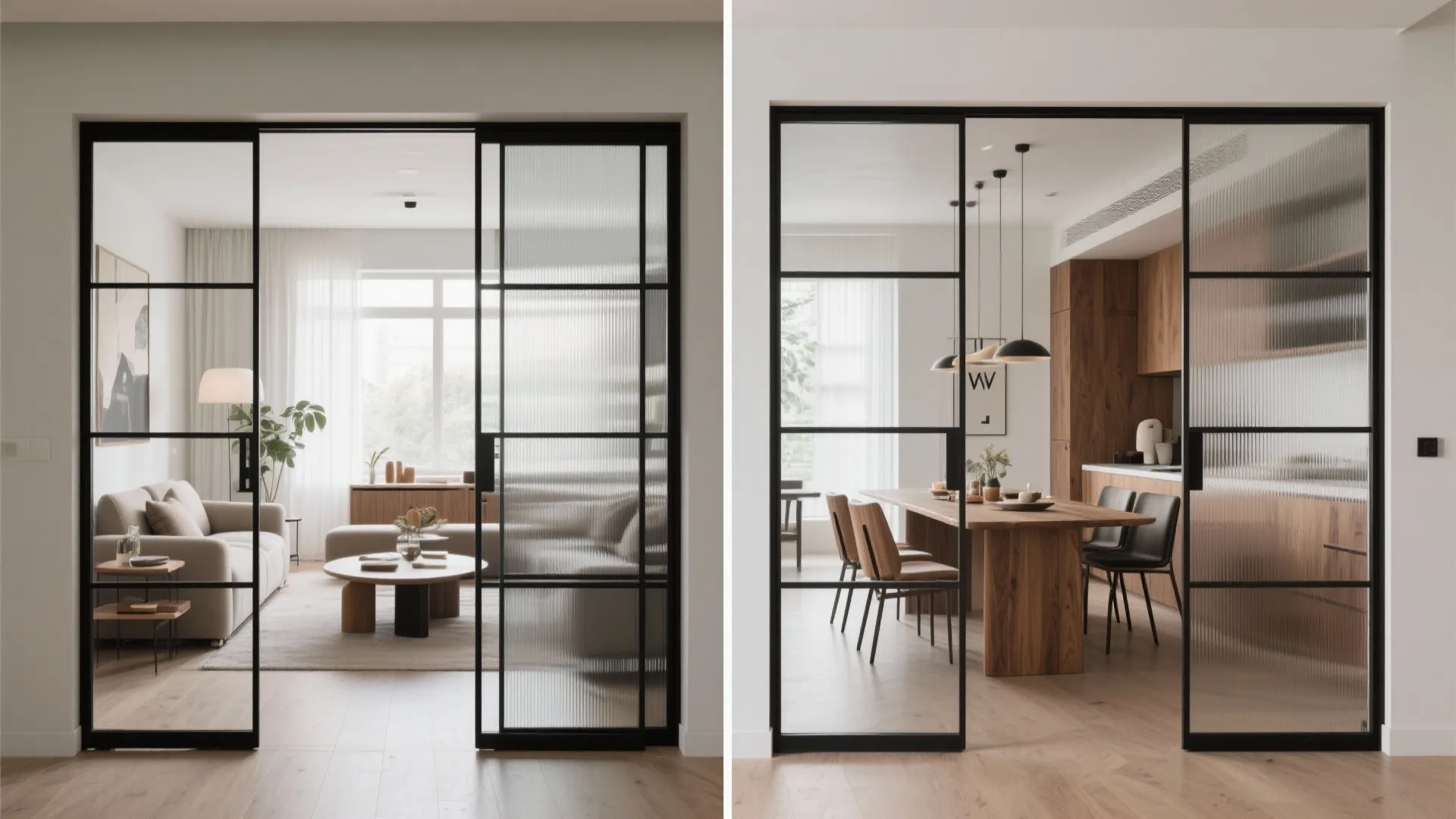 Sliding partitions to switch between open and intimate