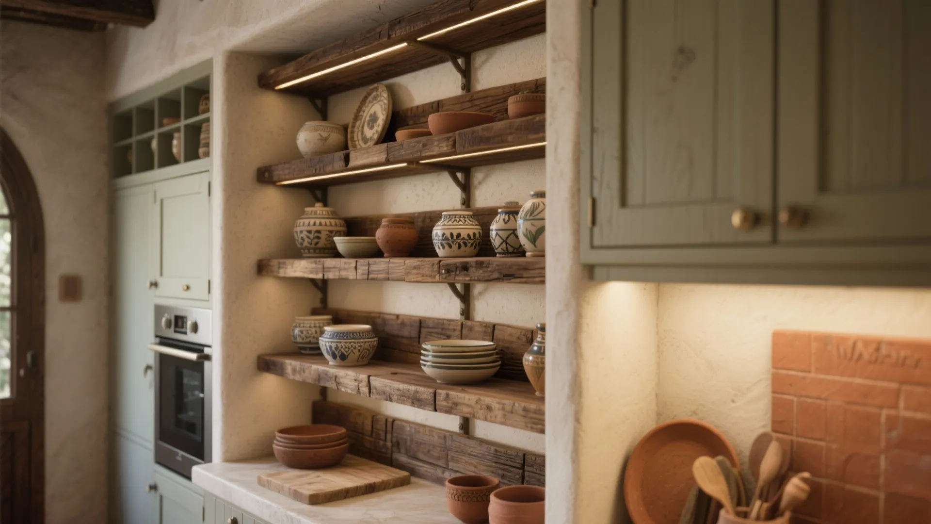 Open Shelving with Hand-Finished Wood