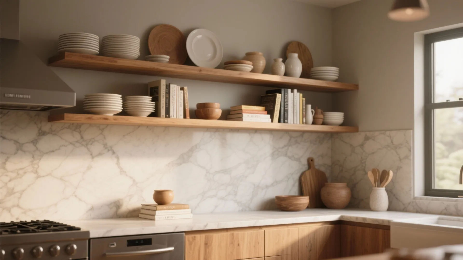 1. Open Wooden Shelves