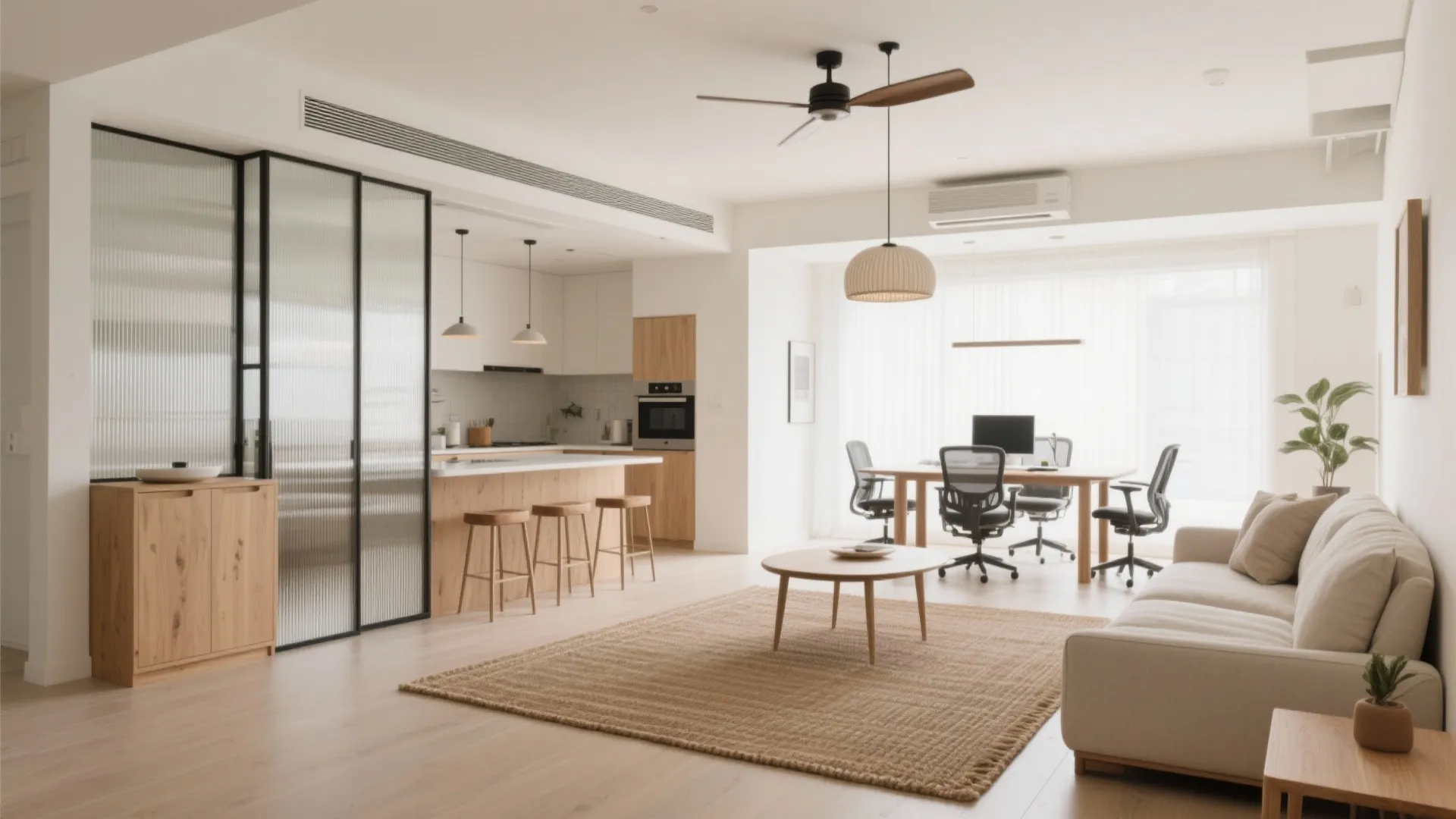 Open Living–Dining Zoning with Light Partitions