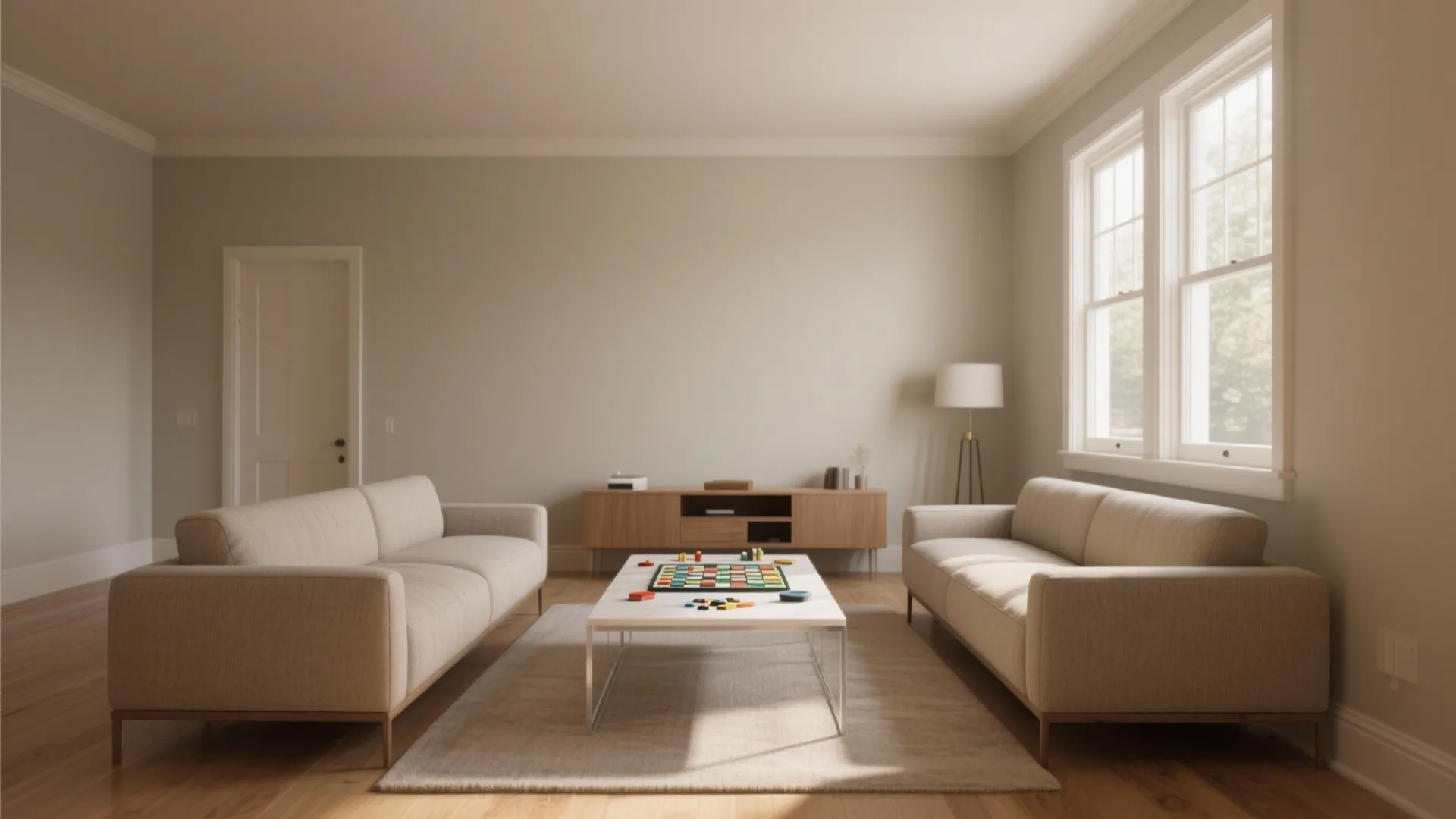 1. Opposing Couches with a Slim Coffee Table