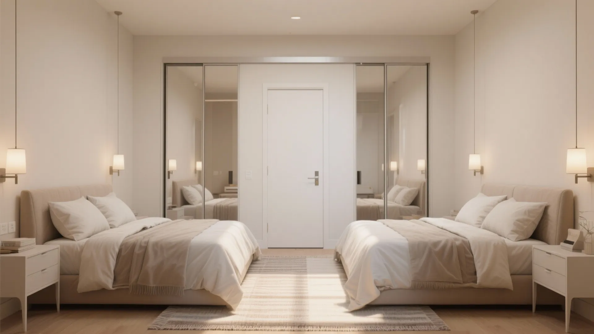 3) Opposite-wall placement with sliding-door wardrobe