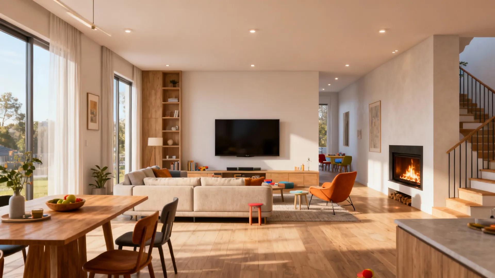 3. Opposite wall TV with fireplace on side wall