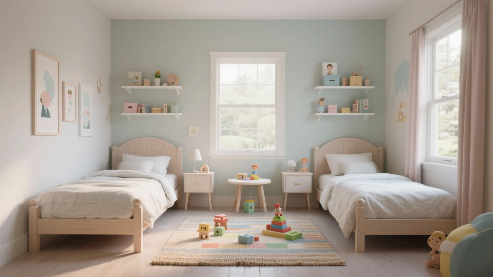 1. Opposite-wall twins with a shared center zone