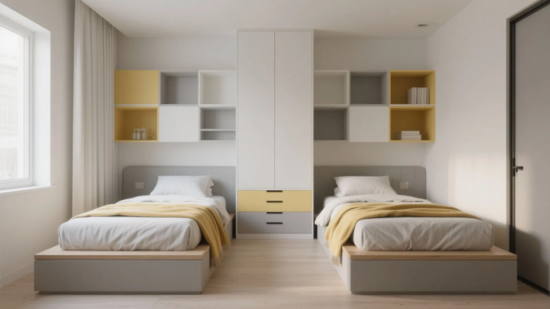 4. Opposite Wall Twins with Shared Storage
