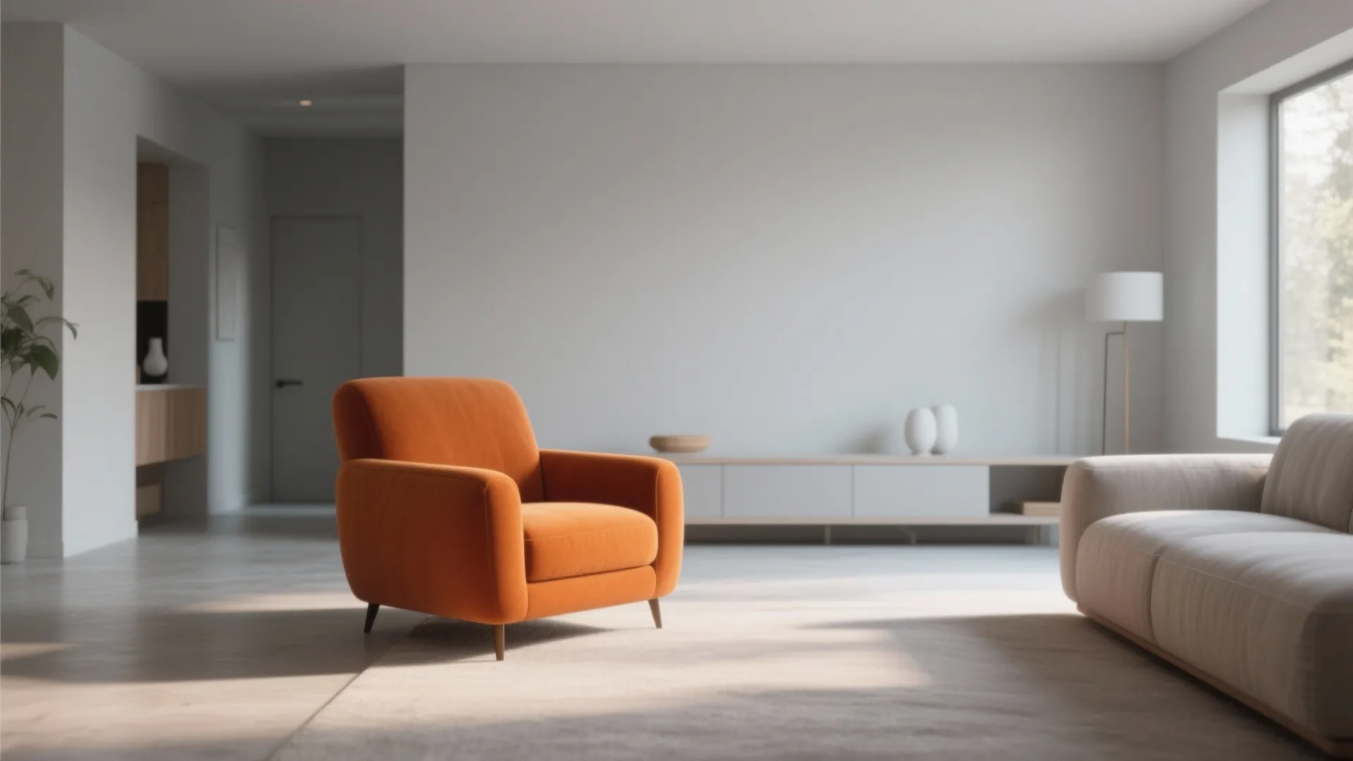 3. Orange Accent Chair in a Grey Setting