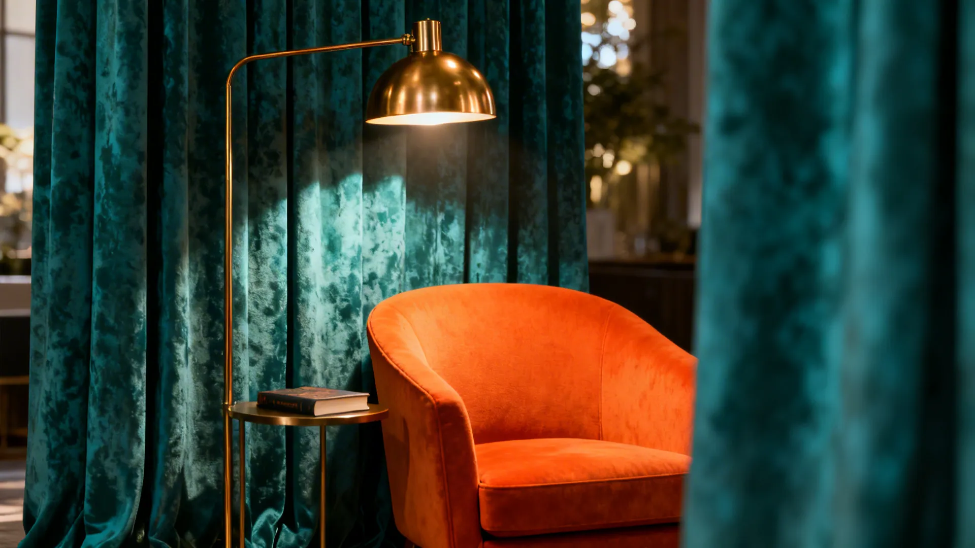 3. Orange Feature Chair Against Teal Curtains