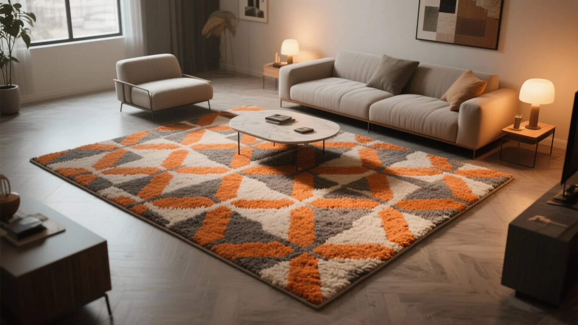 4. Orange and Grey Geometric Rugs