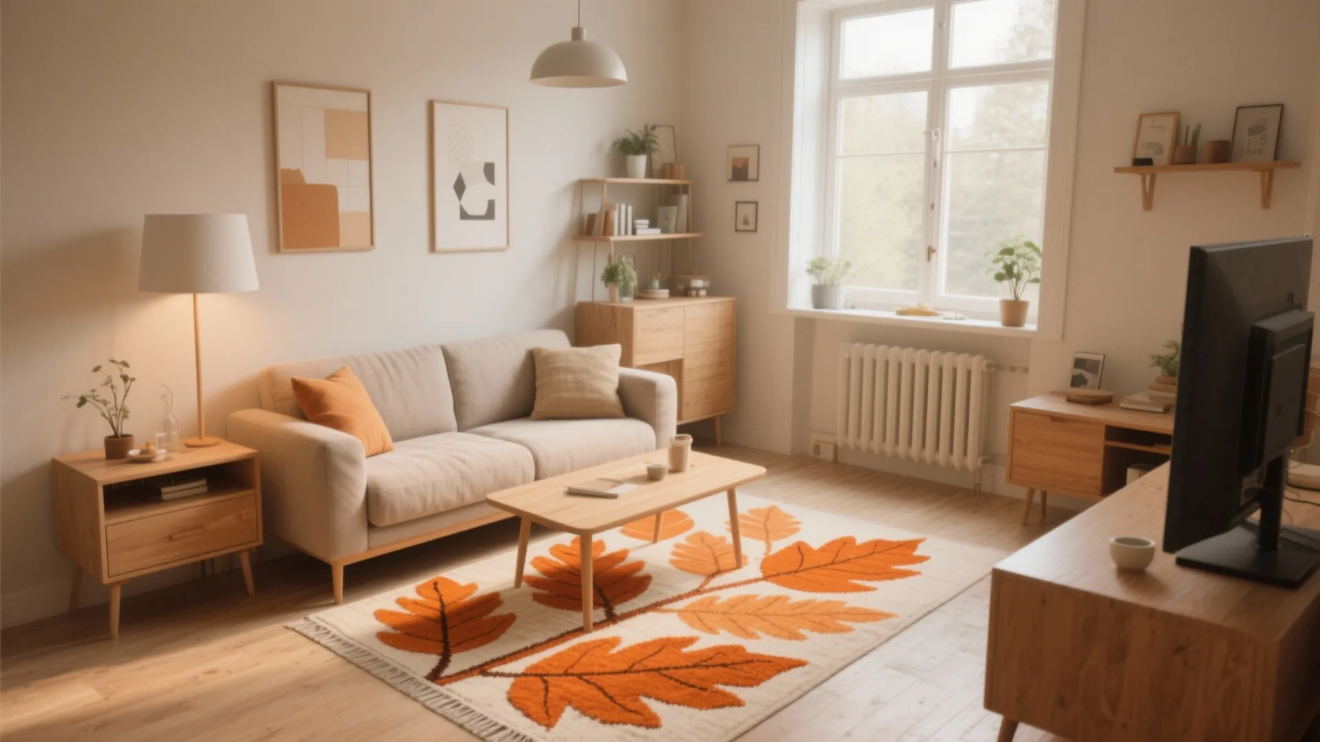 10 Inspiring Living Room Design Ideas with an Orange Leaf Rug 5'x8': How a bold orange leaf rug can spark creativity and transform your living space