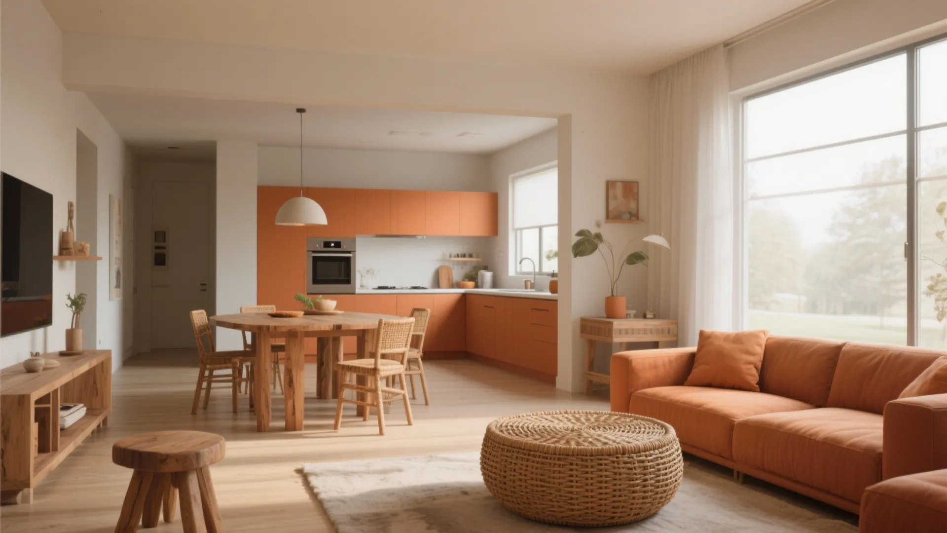 3. Orange + Natural Materials for Balance