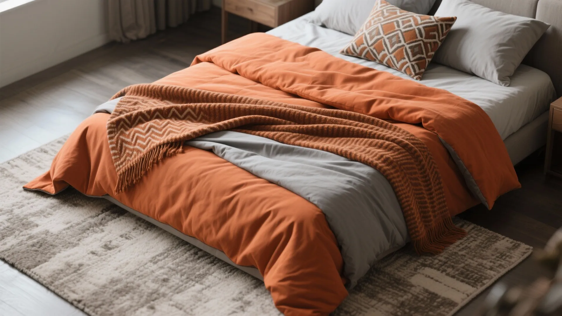 3. Orange Textiles and Layered Bedding