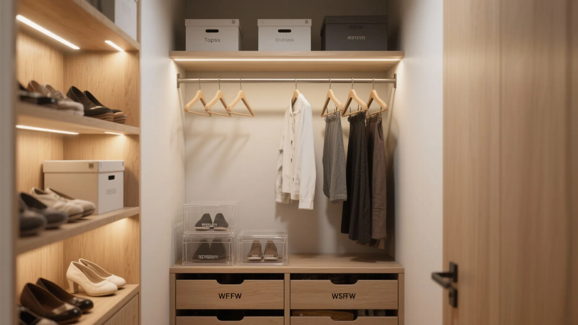 4. Optimize the closet: zones, slim hangers and double rods