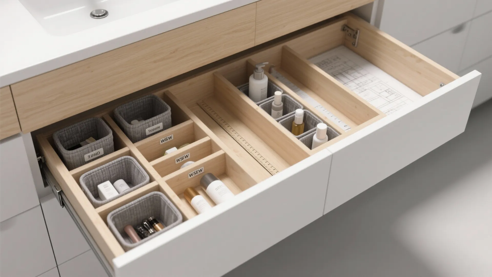 4. Integrate slim drawers and organizers inside the 30-inch footprint
