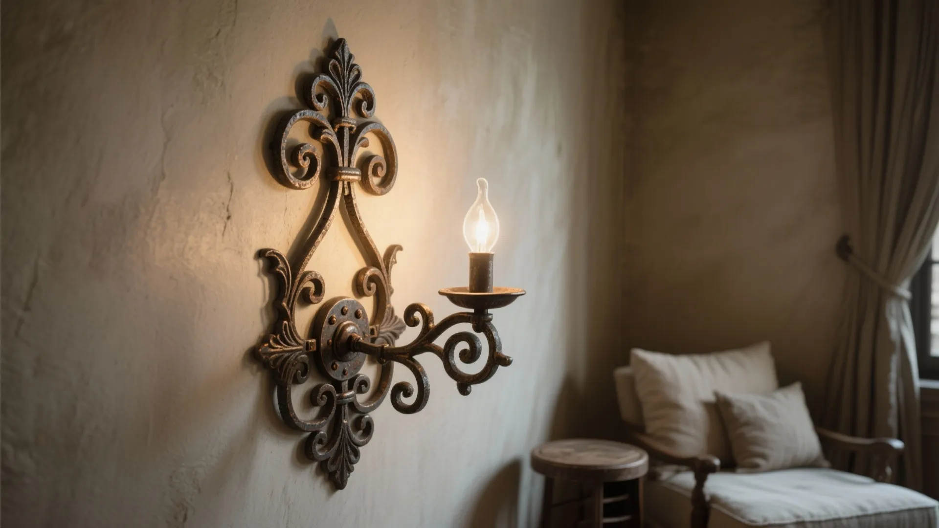 3. Ornate vintage iron sconce as an accent piece
