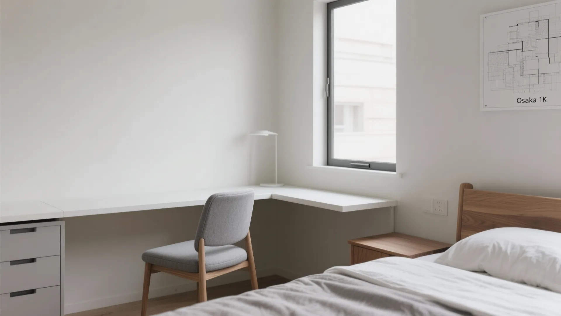 Tips 3: ベッドサイド兼ワークで「二役レイアウト」を成立（動線規畫／大阪／日式風格）