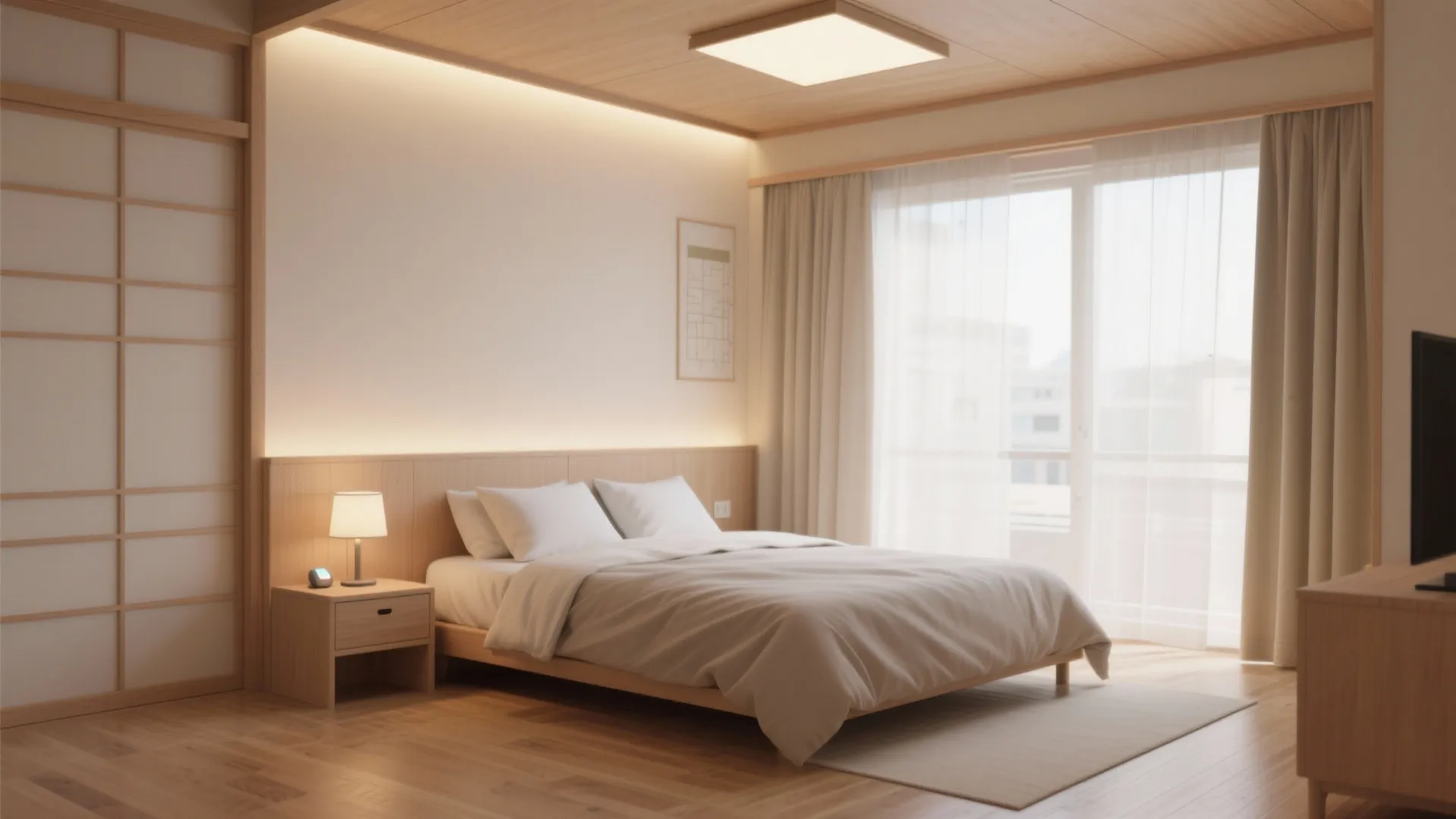 寝室は照明計画で“点けすぎ”を防ぐ（大阪・日式風格）