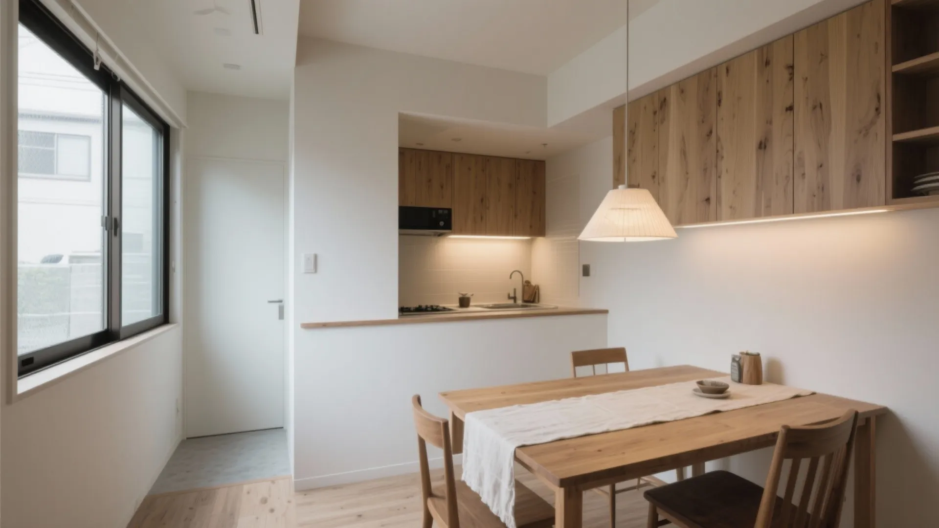 Tips 2: キッチンは短辺、ダイニングは長辺｜日式風格で距離を最小化