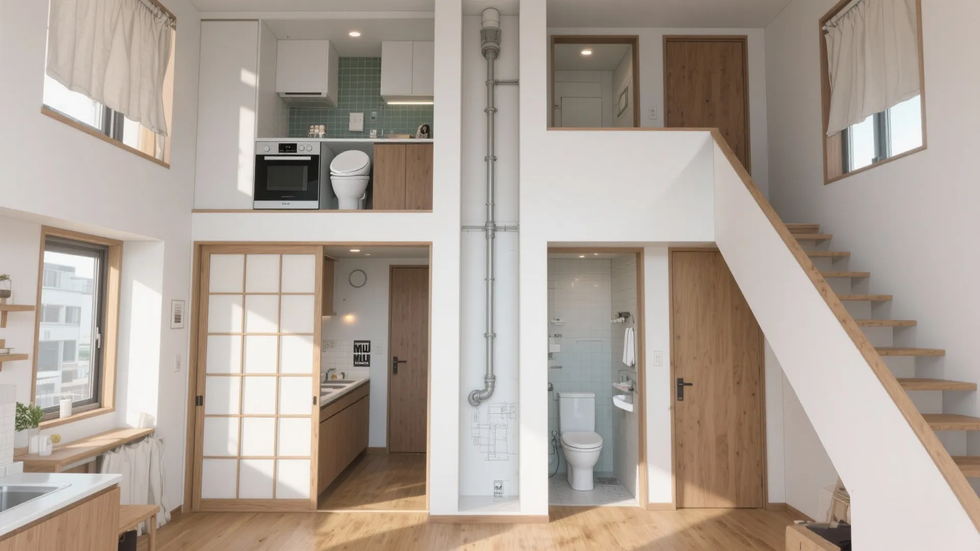 Tips 2: 設備コアを“縦に重ねる”と配管距離が短くなる（大阪での施工効率にも効く）