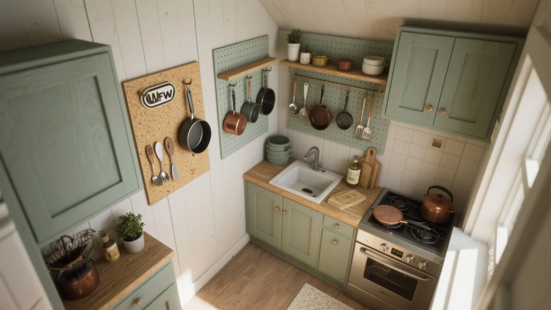 5. Functional painted OSB — storage and adaptable panels