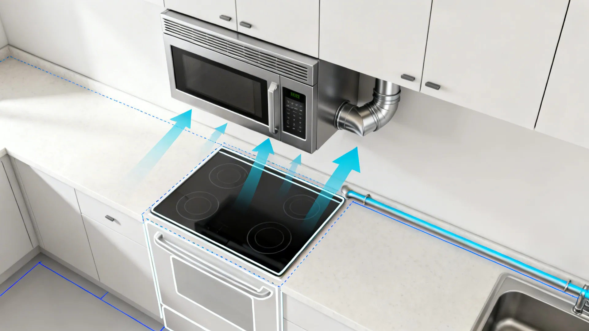 Top-down view illustrating OTR microwave airflow and duct routing.