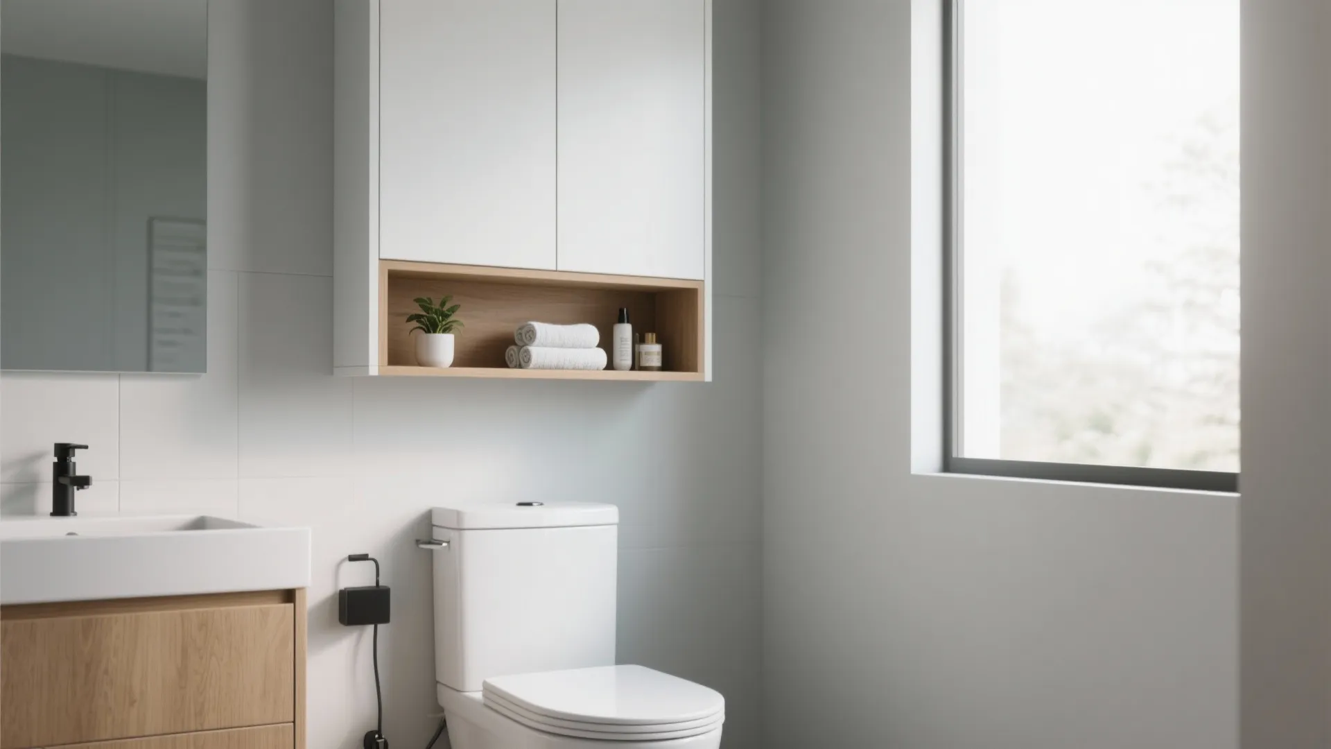 Over-the-Toilet Cabinet + Open Shelf Combo