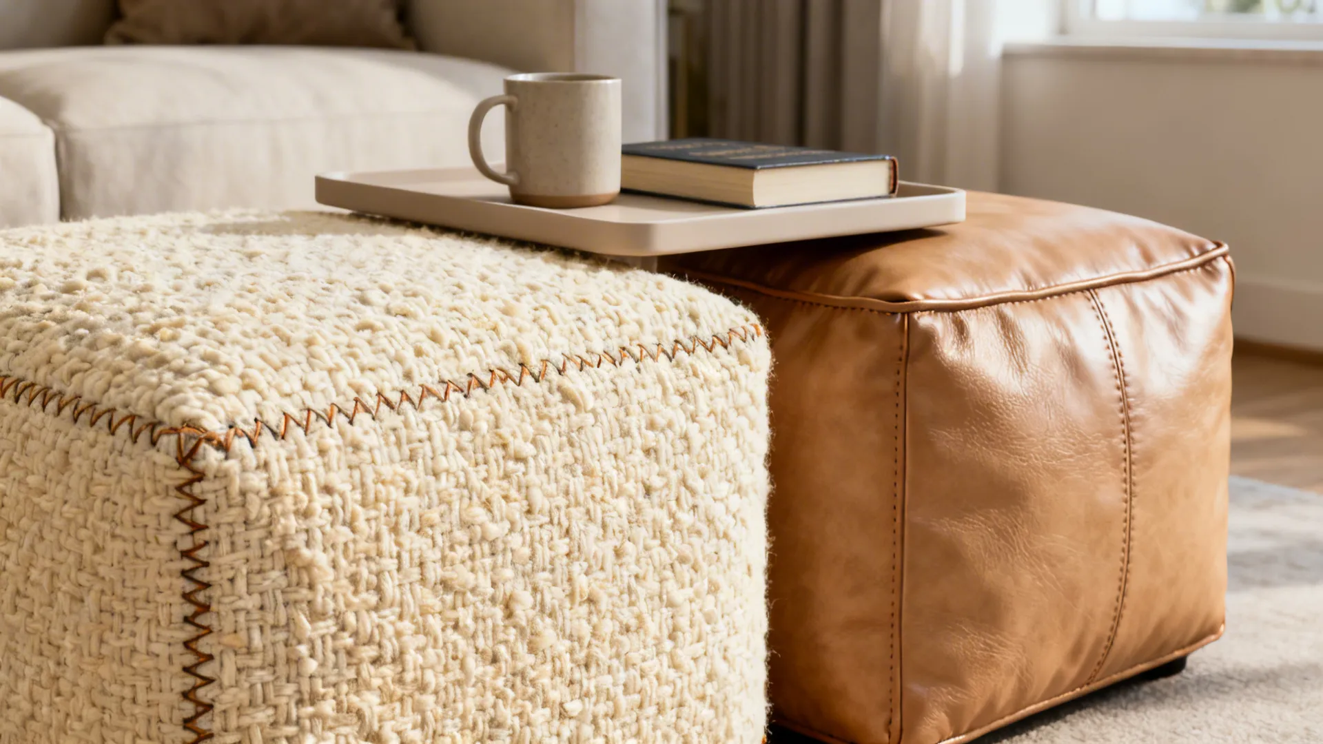 1. Use an Ottoman or Pouf Cluster