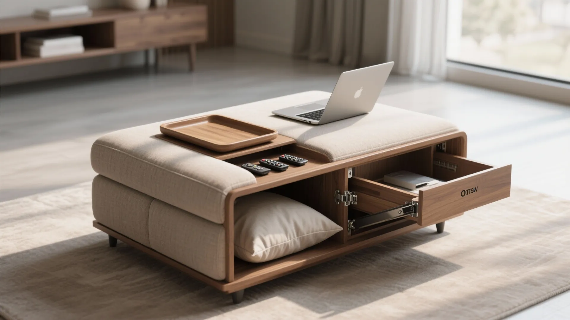 5. Multifunctional ottoman with hidden compartments