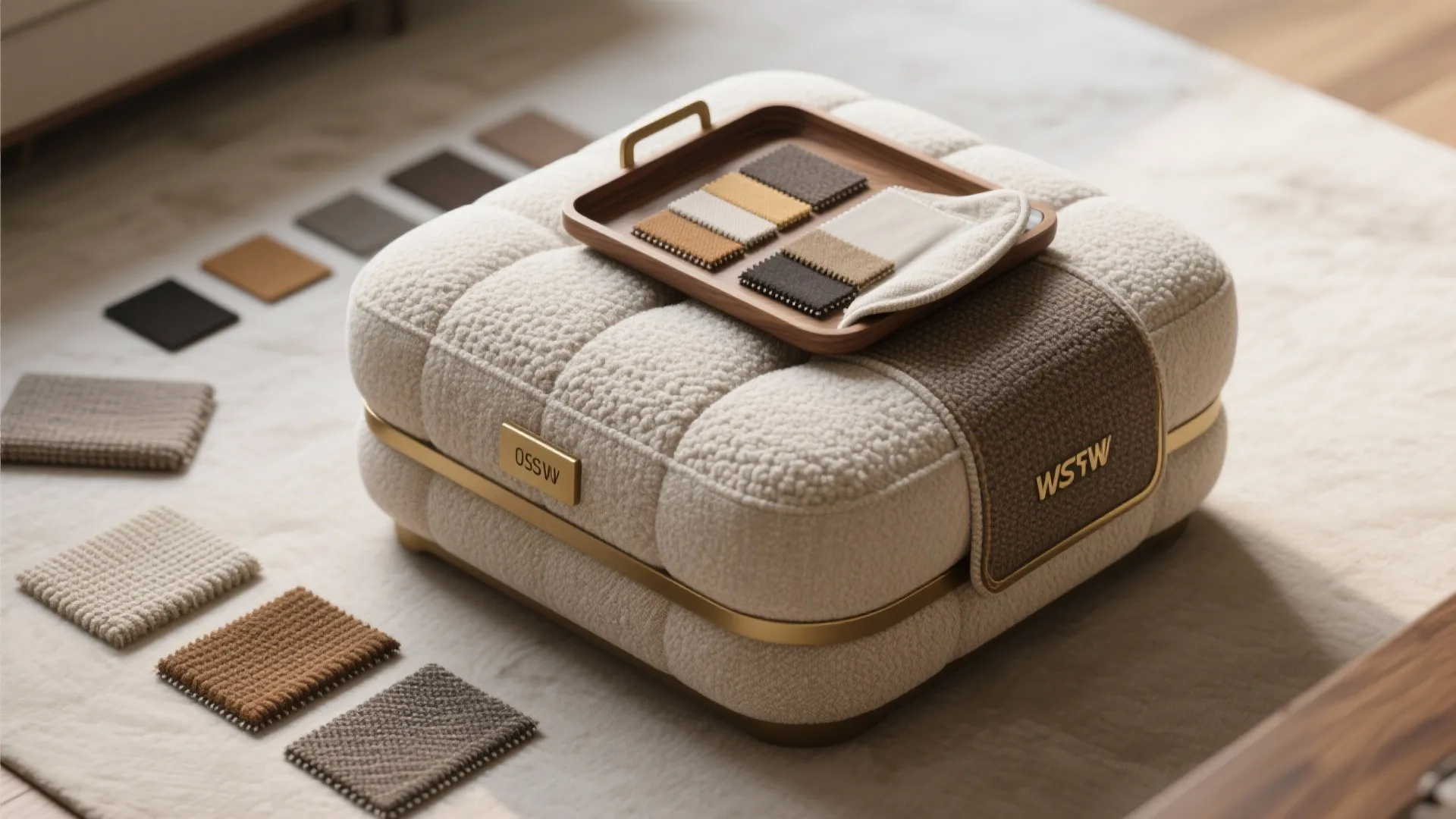 4. Upholstered ottoman or cube — soft surface, extra seating